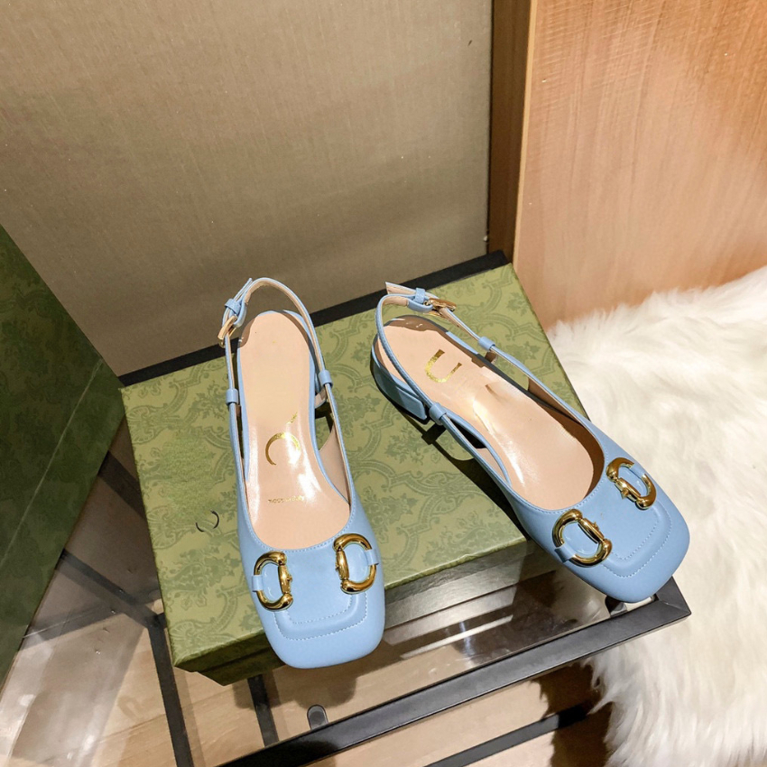 

Women's Designer Shoes Low Heel Square Toe Leather Dress Shoes Spring and Summer New Metal Horsebit Candy Color Elegant Women Loafers, Blue