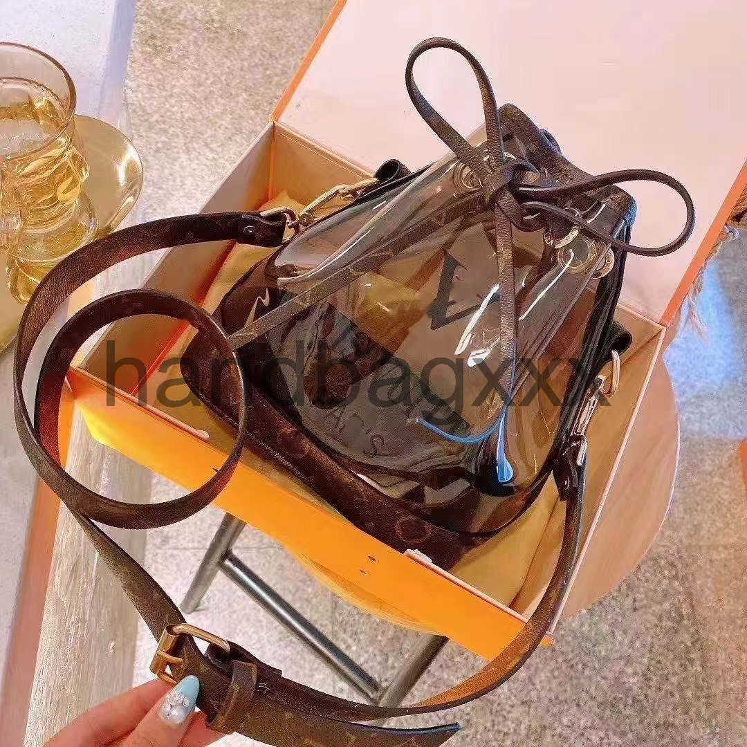 

Designer bag fashion luxury brand tote with lock shoulder strap Transparent Clear PVC, Brown
