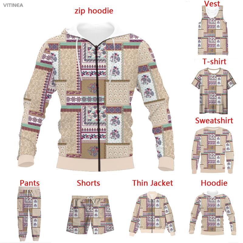 

Men' Tracksuits Vitinea 3D Print Paisley Pattern Floral T-shirt/Sweatshirt/Zip Hoodies/Thin Jacket/Pants Four Seasons Casual A2426Men, Vest