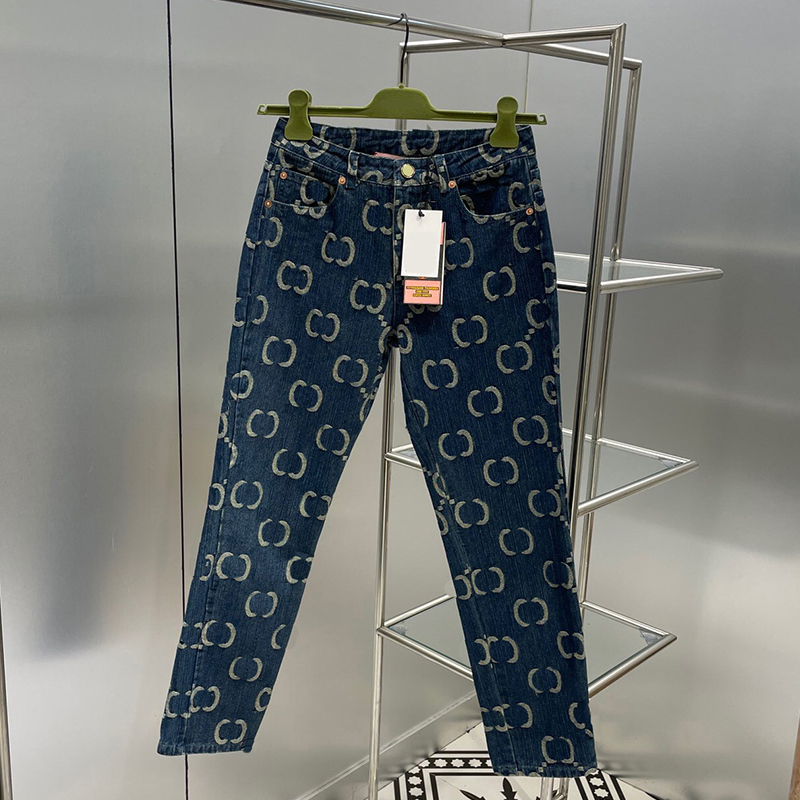 

2022 New Woman G letter Jeans Embroidery High Waist Trousers Casual Pencil Skinny Denim Pants Jeans For Women, Blue