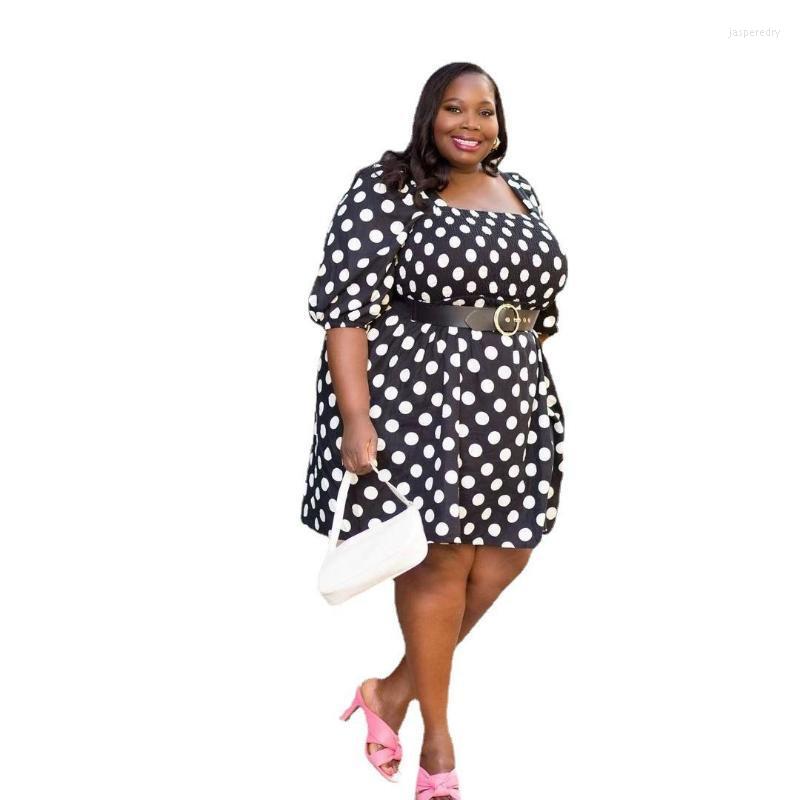 

Plus Size Dresses Women Summer Beach Elegant Dress Casual Polka Dot Work Office Vintage Sundress Vestidos Jasp22, Black