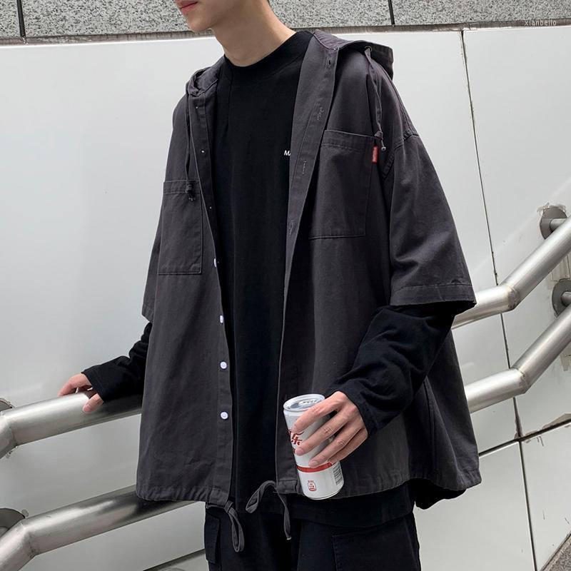 

Men' Jackets Fake Two Jacket Korean Version Of The Trend Autumn Clothes Hong Kong Style Harajuku Net Red All-match, Black fight gray