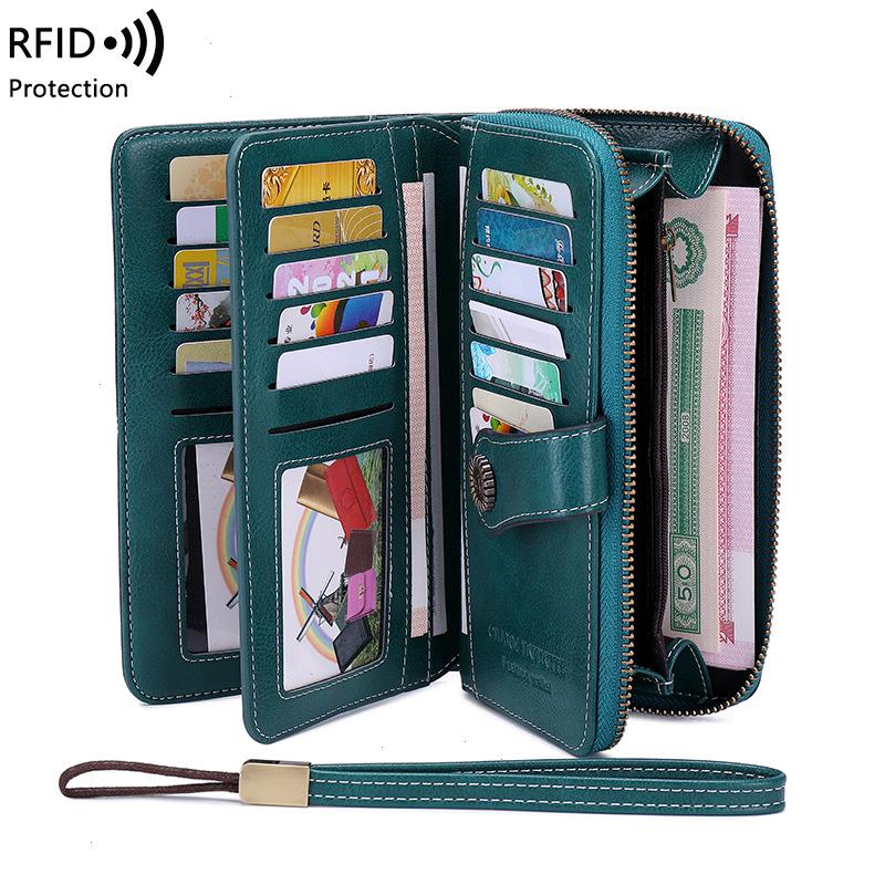 

High Quality Women Wallet Rfid Anti-theft Leather Wallets For Woman Long Zipper Ladies Clutch Bag Female Purse Card Holder, Color1