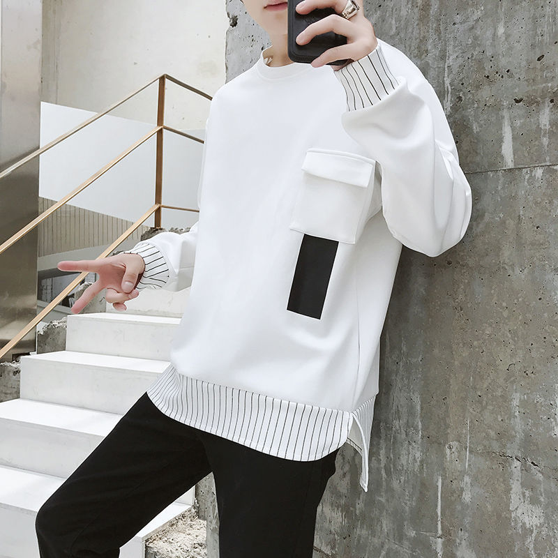 

Spring and Autumn KoreanStyle LongSleeved Men's Loose Front Short Back Long round Collar Top 220816, 27