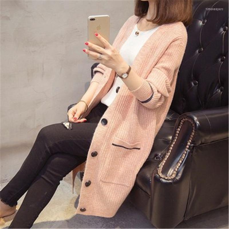 

Women' Knits & Tees Korean Fashion Sweater Coat Fall Winter Knitwear Cardigan Women' Middle Long Spring And Autumn Loose Basic Clothes, Pink