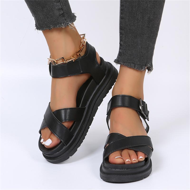 Robe chaussures marque design bout ouvert plate-forme talon épais punk loisirs sandales pour femmes boucle décontractée noir blanc tendance femme