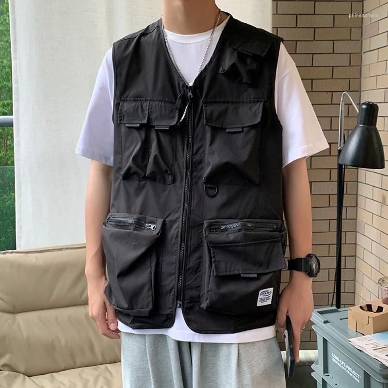 

Men's Vests Korean Fashion Vest Jacket Lightweight Multi-Pockets Pography Wear Sleeveless Men Casual Coat SummerMen's Phin22, Green