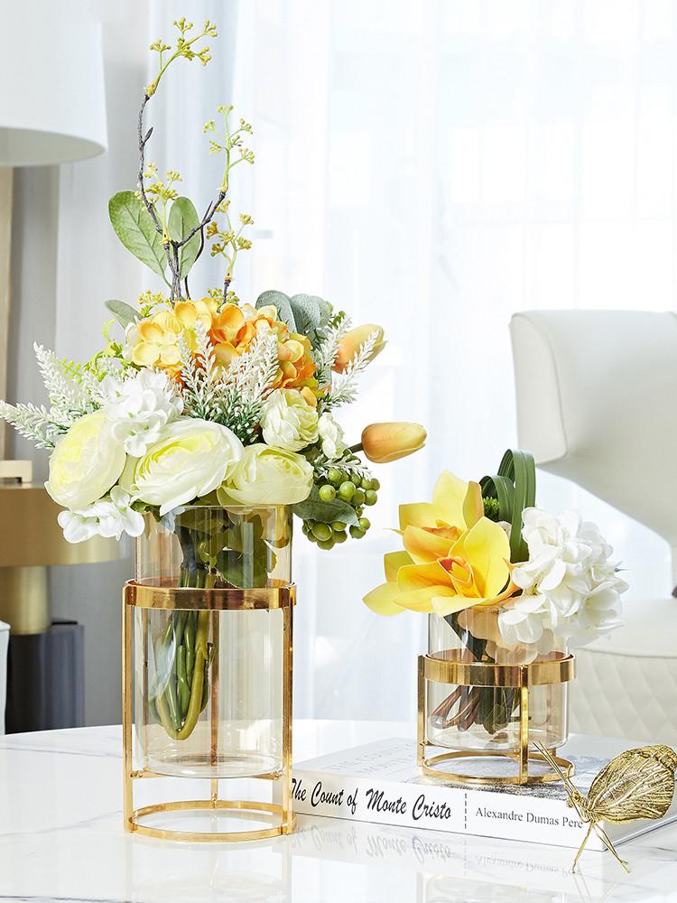 

Vases Glass Vase Golden Transparent Metal Shelf Flower Arrangement Hydroponics Modern Home Decoration Desktop