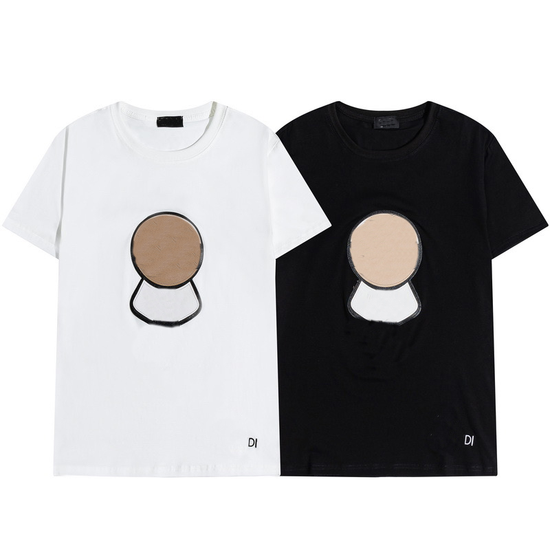 

mens t shirt summer fashion couple paris style Classic figure embroidery black and white causal short sleeve 2 color
