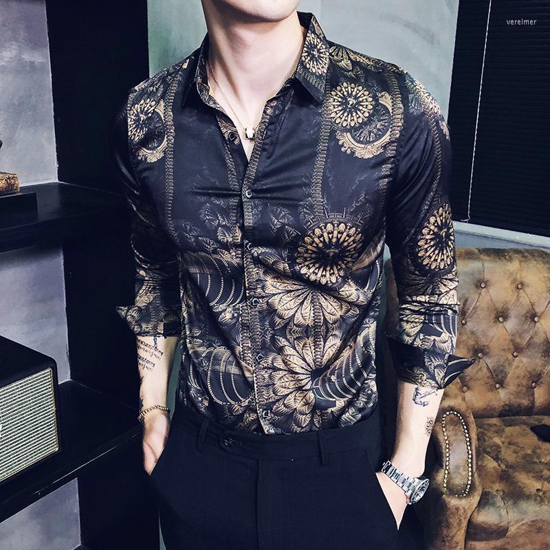 

Men's Dress Shirts Print Europe Social Club Shirt Spring Luxury Baroque Long Sleeve Slim Fit Men Designer Camisa MasculinaMen's Vere22, As picture
