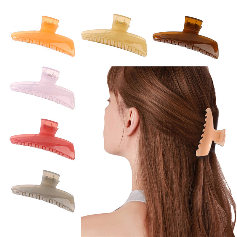 

Length 11.5 CM Female Diagonal Triangle Shape Hair Clamps Geometric Jelly Pure Color Plastic Large Hair Clips Claws European Women Headdress Ponytail Hairpins