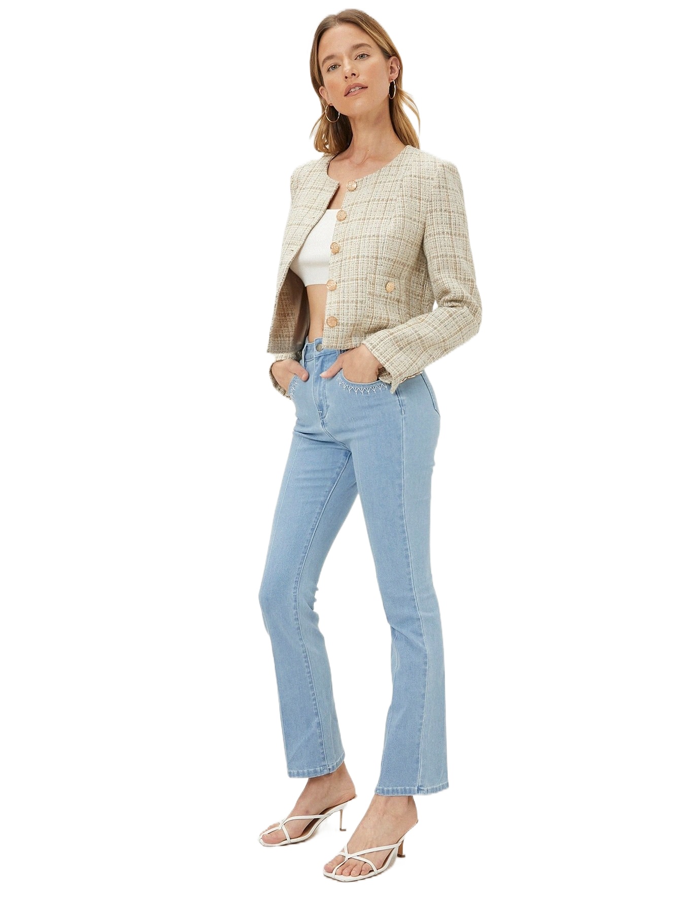 

motf PREMIUM TWEED CROP OVERCOAT k07I#, Apricot