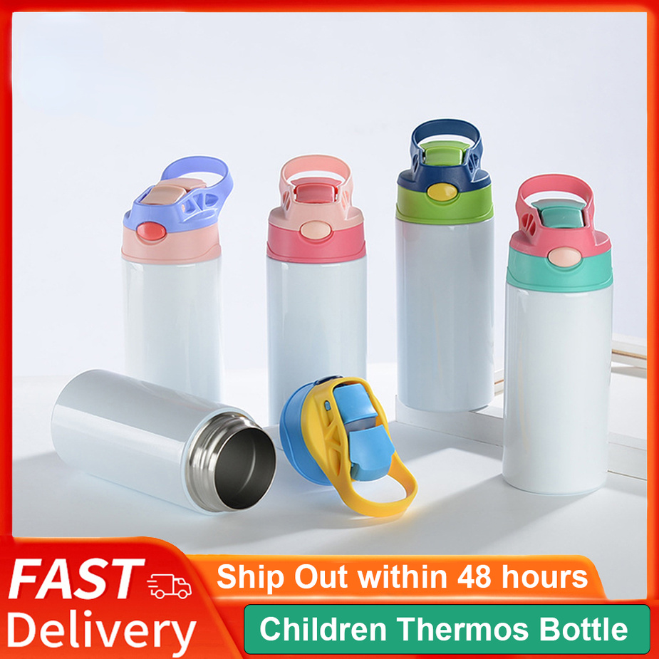

Sublimation Sippy Cup Stainless Steel Water Bottle Double Wall Vacuum Insulated Tumbler with Handle Children Thermos cups sxmy26, Blue-green