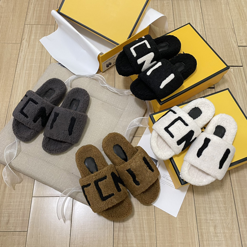 

2022 Fashion Fur Slippers Women Round Toe Horse Hair Slides Female Black Rose Red Green Mules Shoes Flat Half Slipper Woman Casual plush shoess, Split