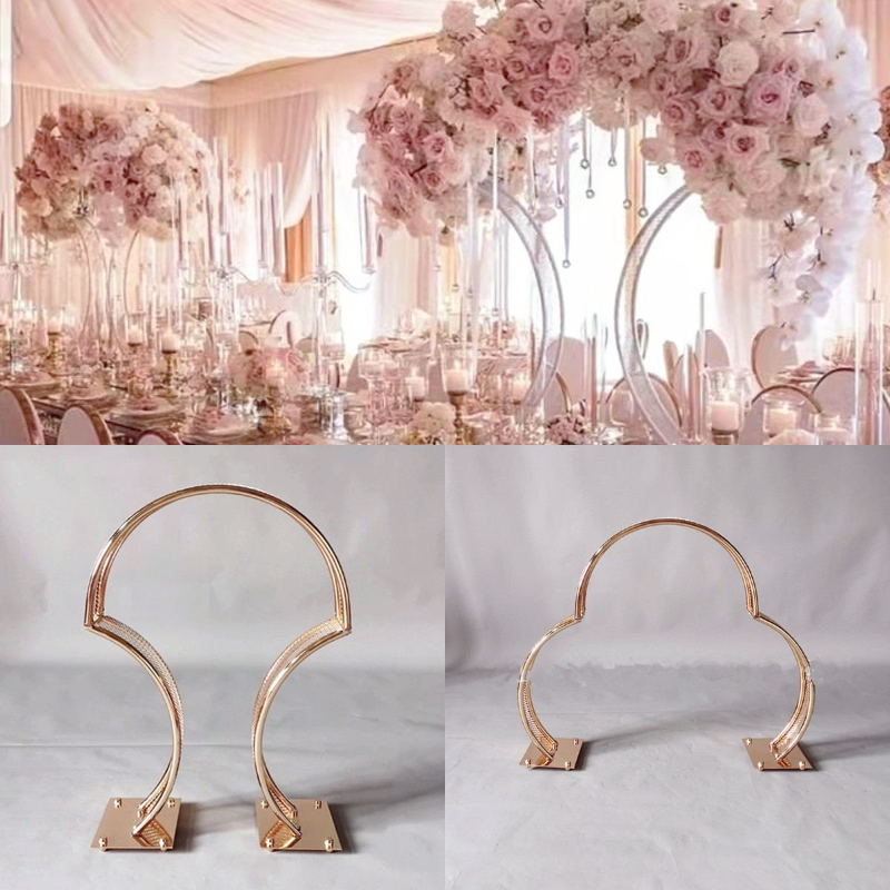 

4PCS Luxury Fashion Wedding Table Centerpieces Floral Decoration Engagement Arrangement Flower Stand Birthday Party Welcome Entrance Door Backdrops, Gold