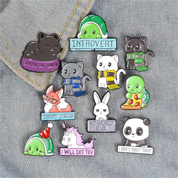 

Cartoon Animal Enamel Pins Custom Panda Cat Turtle Fox Rabbit Brooches Bag Clothes Lapel Pin Badges Funny Zoo Jewelry GC1452
