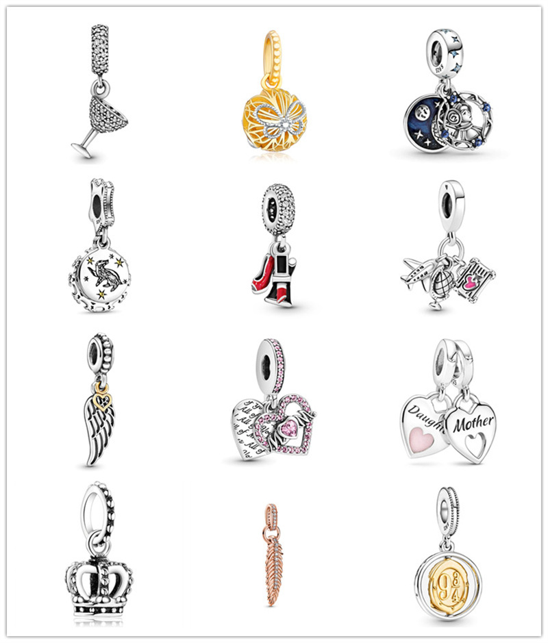 New 925 Sterling Silver Loose Bead Charm Original Fit Pandora Charm Bracelet Necklace Wings Crown Love Beaded Pendant DIY Jewelry Ladies Friends