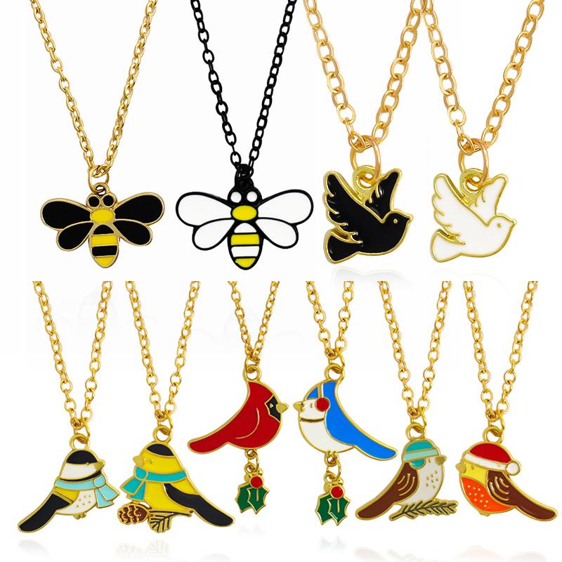 

Pendant Necklaces Bird Bee Enamel Necklace Animal Hummingbird Pigeon Magpie Crow Clavicle Chain Swallow Birds Pendants Collares JewelryPenda