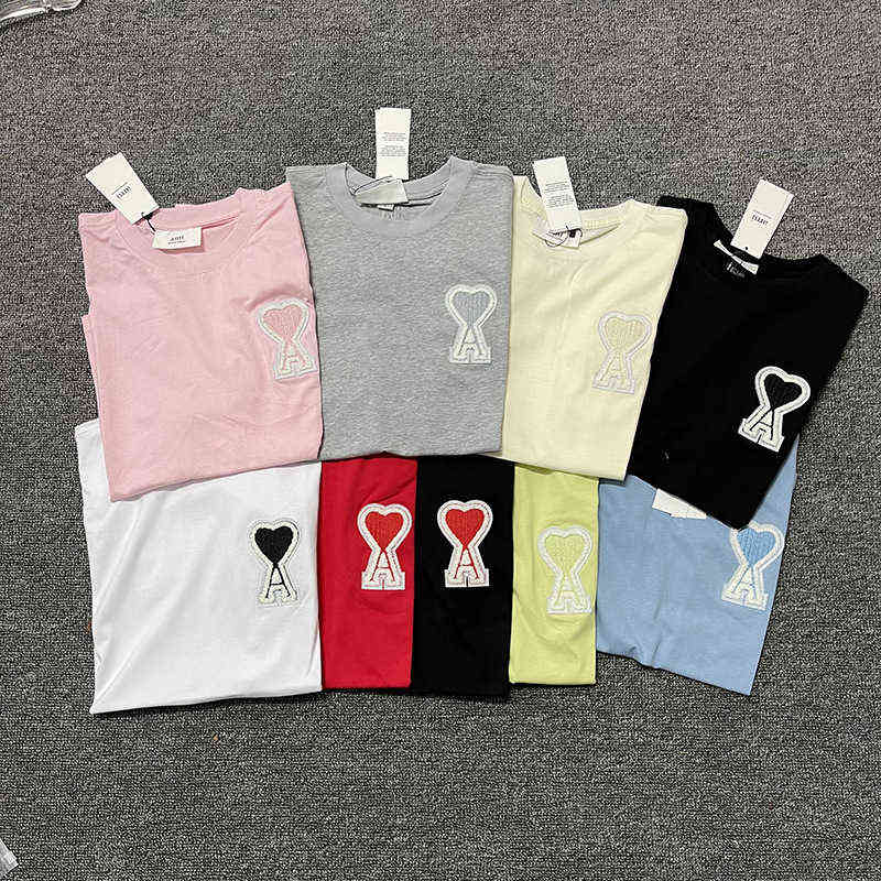 

High Fashion Designersummer Version Candy Color Love Embroidery Loose Cotton T-shirt Short Sleeve Couple Men and Women, Black 1