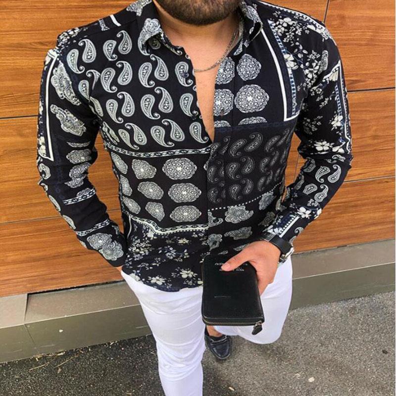 

Men's Casual Shirts Spring And Autumn Street Fashion Men's Trend Floral Print Long Sleeve Shirt Lapel Button Thin Cardigan TopsMen's, Photo color