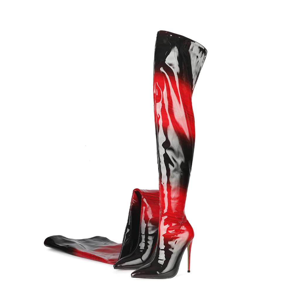 

2022 Winter Over The Knee Women Boots Stretch Fabrics High Heel Slip on Shoes Pointed Toe Woman Long Boots Size -45 Feminino, A350black patent leather