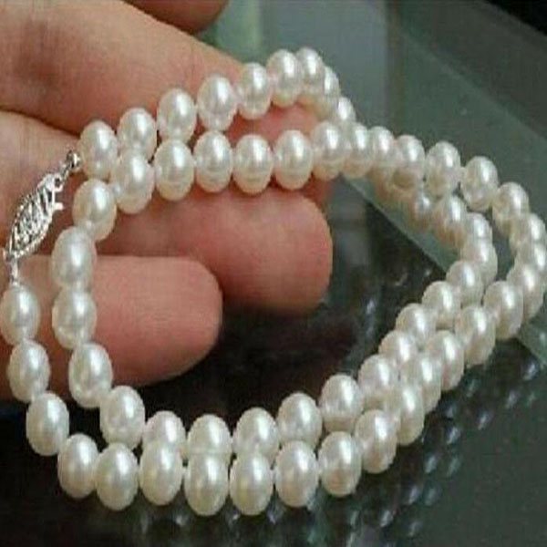 

7-8mm Natural White Freshwater Cultured Pearl Necklace 18''