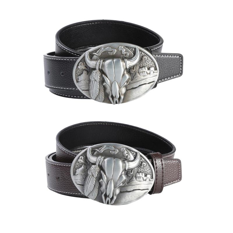 

Belts Men's PU Leather Belt Waist Strap Causal Metal Buckle Western Cowboy For Work Business Dress PantsBelts, Black