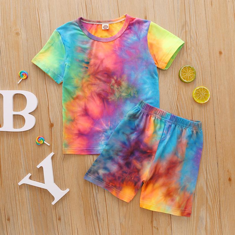

Clothing Sets Pieces Kids Suit Set Tie-Dye Print Round Neck Short Sleeve T-Shirt Pants For Girls Boys Style 2022Clothing, As pic