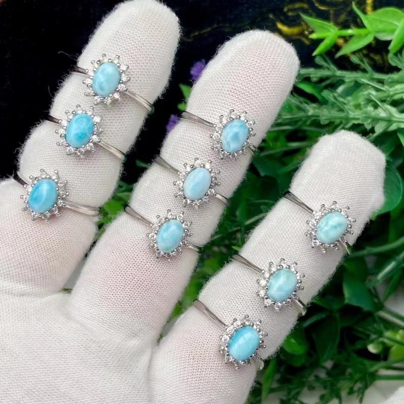 

Cluster Rings Fashion Natural Stone Larimar Ring For Women Party Wedding Jewelry Charm Lucky Gemstone Adjustable RingCluster