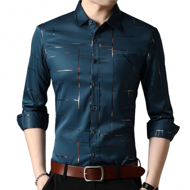 

Men's Dress Shirts 2022 For Men Long Sleeve Turn Down Collar Stripes Single-breasted Business Shirt Top, Red