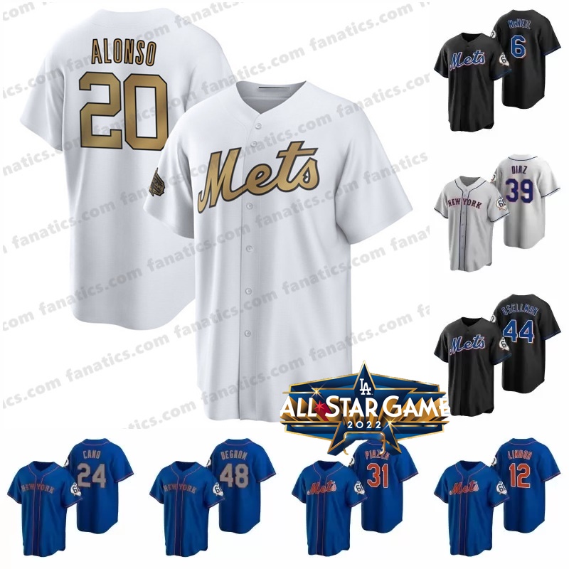 

2022 All-Star Game 1 Jeff McNeil Jerseys York Mets Starling Marte Jacob Degrom 20 Pete Alonso 18 Darryl Morango 31 Mike Piazza Noah Syncdergaard Edwin Diaz Black Jersey, Womens/cool base/ black+41