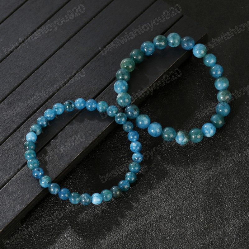 

6/8mm Natural Stone Ocean Blue Apatite Bracelet Handmade Jewelry Strand Charm Bracelet Yoga Healing Energy Bracelets Women Men