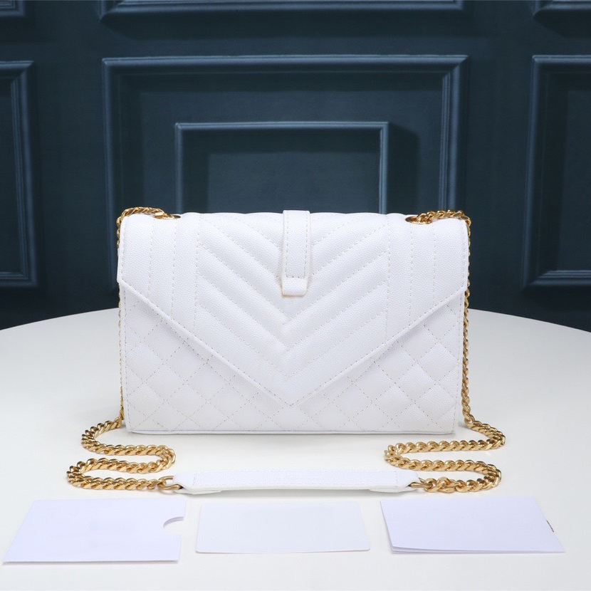 

5A Top Evening Bags Fashion Women's Chain Shoulder bag Cross body material WOC leather envelope perfect shape hardware internal multi compartment suitable for party, White