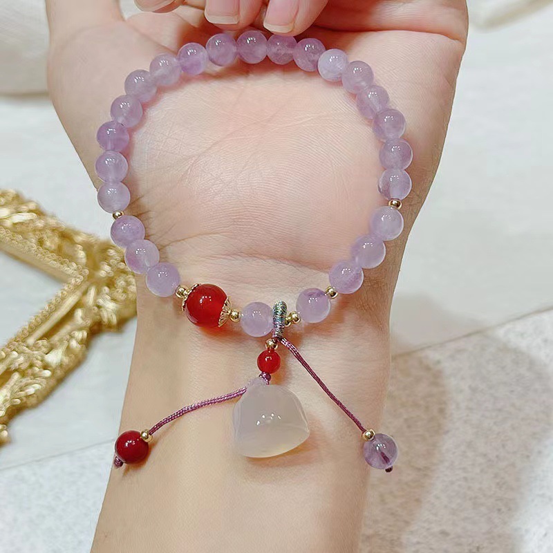 

Natural Purple Crystal Bracelet Lotus Pendant Delicate White Health and Safety Jade