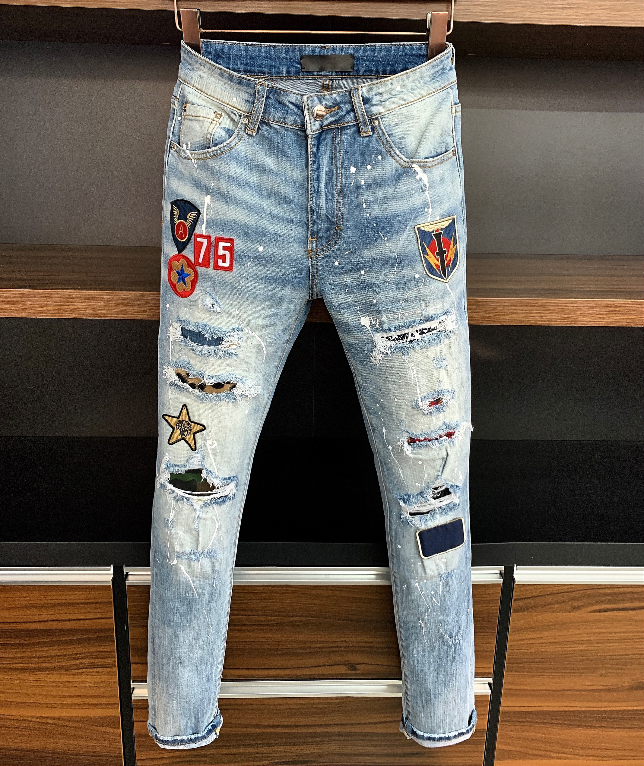 

22S Top New Mens Jeans Fashion Skinny Straight Slim Ripped Jean elastic Casual Motorcycle Biker Stretch Denim Trouser Classic Pants jeans, I need see other product