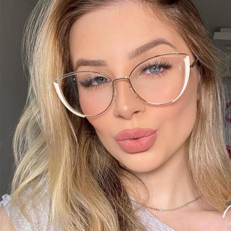 

Fashion Sunglasses Frames 2022 Trendy Office Anti Blue Light Cat Eye Glasses Women Vintage Eyeglasses Frame Plain Computer Spectacles White