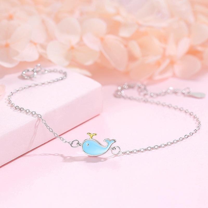 

Link Chain Whale Bracelet Female S925 Sterling Silver Tide Net Red Student Korean Version Simple Ins Niche Design JewelryLink