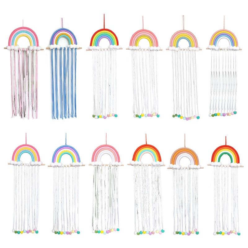 

Hair Accessories Rainbow Wall Hanging Decorations Bows Storage Belt For Girls Clips Barrette Hairband Organizer Strip