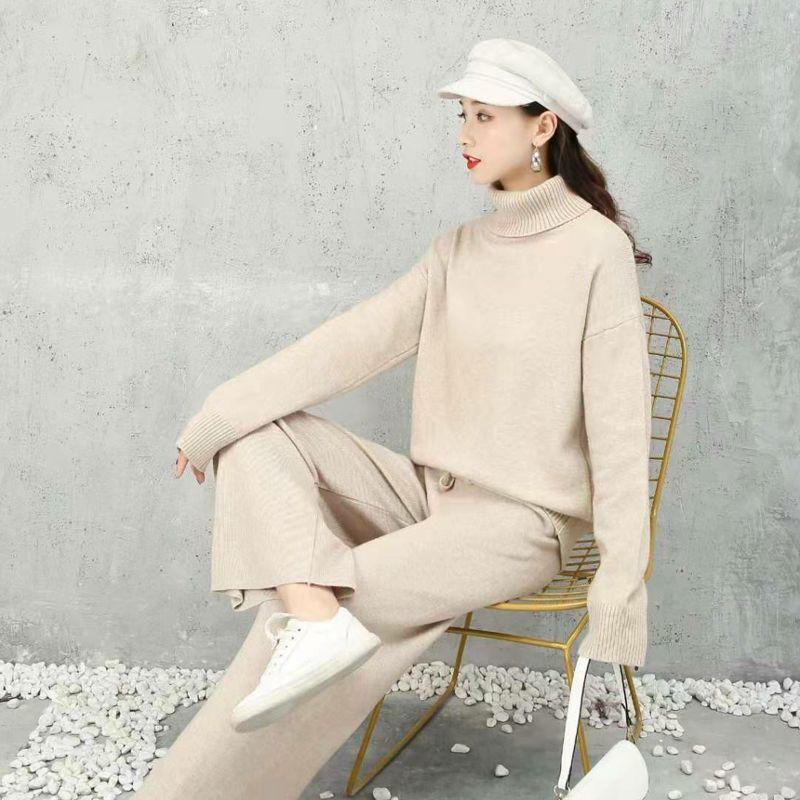 

Women's Sweaters Early Autumn 2022 Sweater Pullover Set Female Fashionable Wide Pants Mature Temperament Knit Light Cooked Two -piece SetWom, Black
