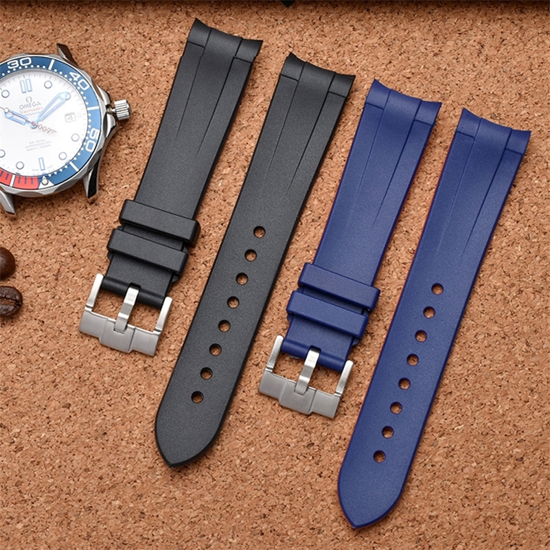 

20mm 22mm Rubber Watch Strap Double Color Curved End Silicone Watchband Replacement Wristband For Omega Brand Watch Band 220811