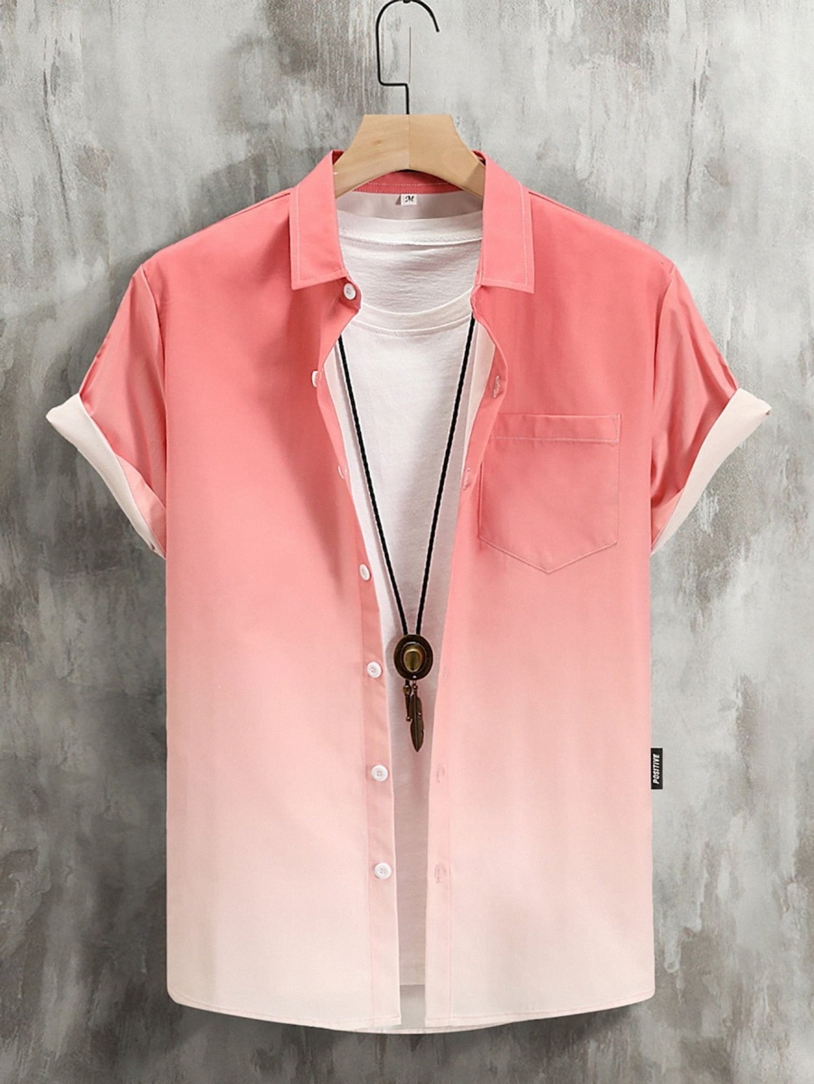 

romwe Guys Ombre Button Front Pocket Shirt Without Tee 70V9#, Red