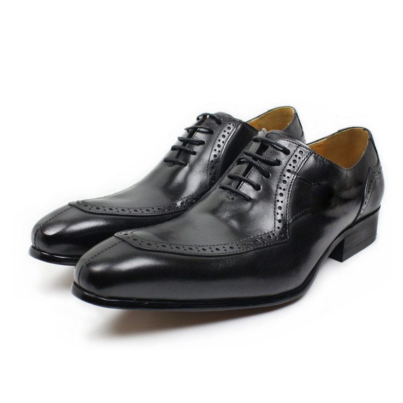 

Oxford Shoes Men Solid Color Fashion Trend Buckle Decoration Daily Party Office High-end Brogue Pointed Toe Lace Flat Small Leather Shoes KB211-1, Clear