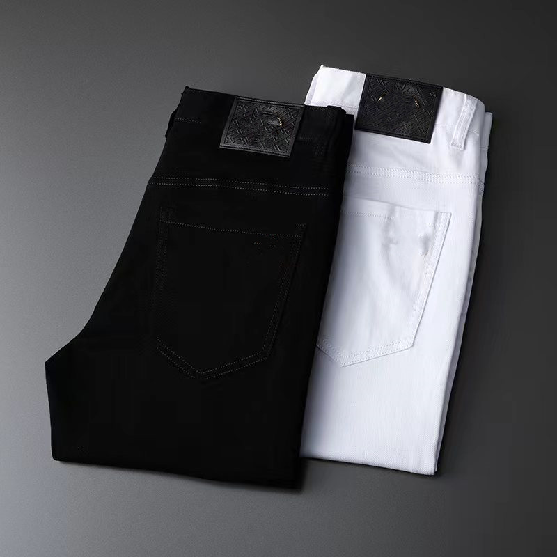 

Designer men's cool fashion Stretch jeans Knight Slim Medusa jeans black and white large size