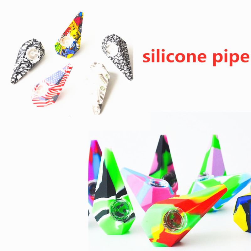 

Silicone Pipe With Glass Bowl mutil color diamond style smoking Pipes Reuse and Unbreakable Tobacco