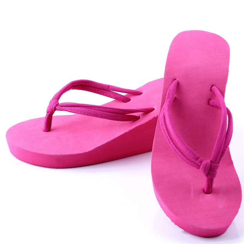 

Summer Casual Platform Woman Bath Slippers Wedge Beach Flip Flops High Heel Soft Slippers For Women Black Ladies Shoes 220615, Rose red