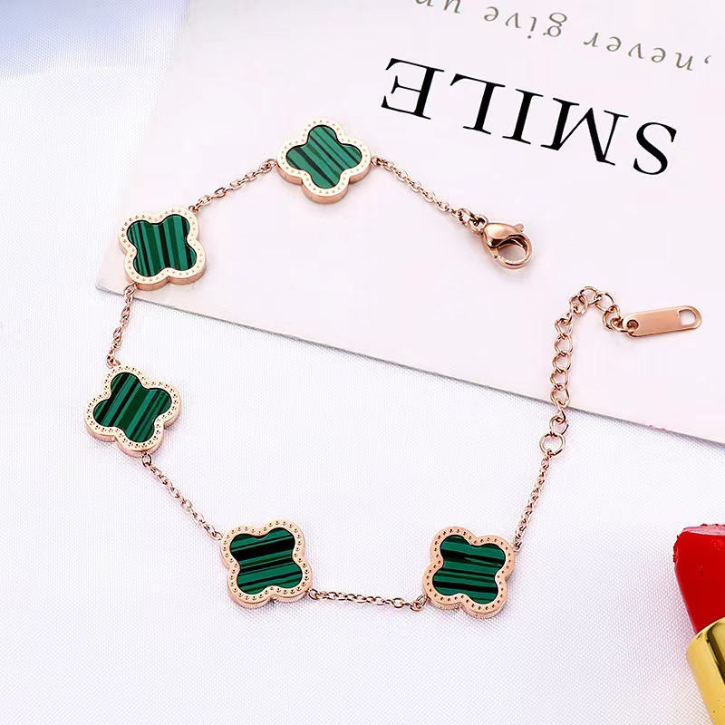 Good Luck Colorful Four Leaf Clover Charm Bracelet Beautiful Women Gift Rose Gold Plated Stainless Steel Jewelry-image-758706982