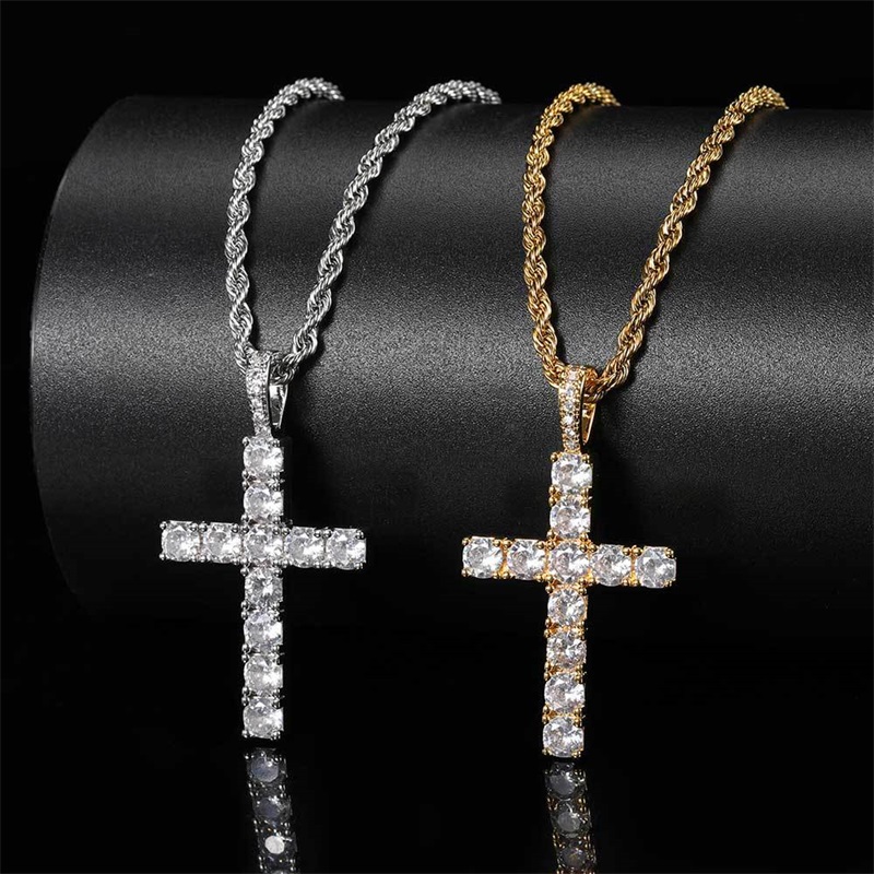

Iced Out Zircon Cross Pendants With 4mm Tennis Chain Necklaces Set Men's Hip hop Jewelry Gold Silver CZ Pendant Necklace Set 97 U2
