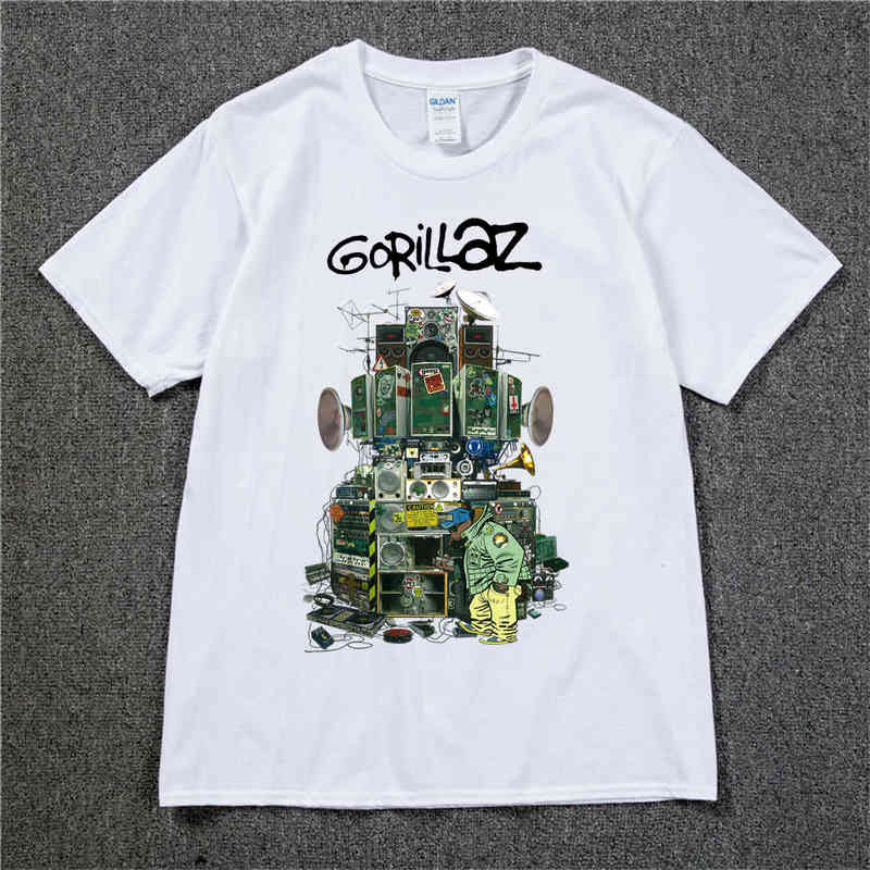 

Gorillaz T Shirt UK Rock Band Gorillazs Tshirt Hip-Hop Alternative Rap Music Tee Shirt The Now-Now New Album T-shirt Pure Cotton, White