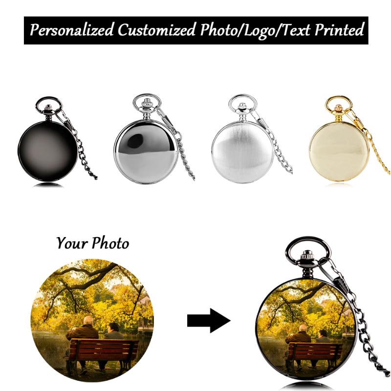 

Pocket Watches Personalized Customized Double Face Po/Logo/Text Mechanical Hand Winding Watch With Box Gifts For Lover/Friends/KidsPocket Wa, Silver with box