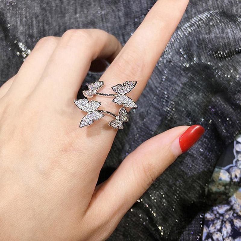 

Cluster Rings Butterfly For Women Inlay Full Cubic Zirconia Adjustable Size Finger Wedding Female Fashion Jewelry AnelCluster